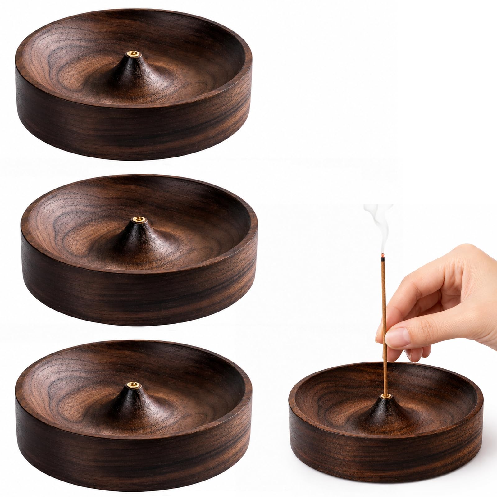 3Pcs Incense Stick Holders, Natural Stick Holder​for Incense Sticks, Round Wooden Incense Ash Catcher, Elegant Incense Sticks Holder for Home Decor