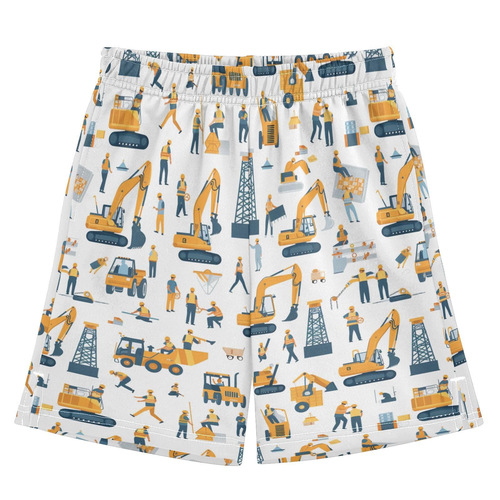 panksolu Excavator Pattern Boys Athletic Shorts Kids with Pockets Shorts for boy Girls 12-13 Y Multicolor