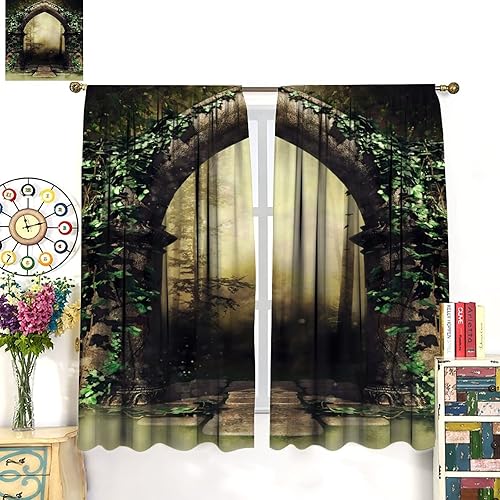 Miniatura 3 de Cortinas opacas góticas, con arco antiguo, bosque brumoso, para ventana, dormitorio, sala de estar, baño, decoración del hogar, 42 x 45 pulgadas de
