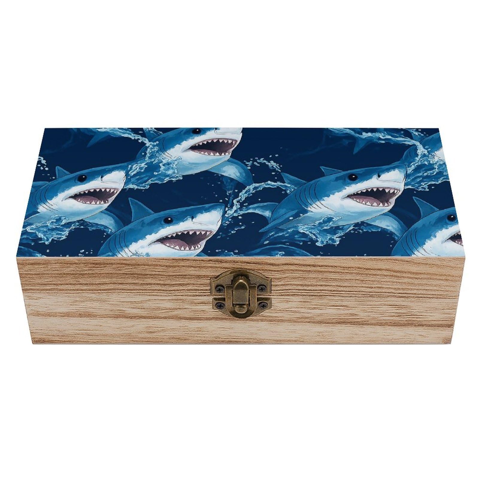 SMAZDFXX Shark & Wave Wooden Storage Box Multipurpose Decorative Box for Jewelry Photo Home Decor