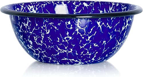 Miniatura 8 de Red Co. Juego de 4 cuencos redondos esmaltados de metal clásico de 20 onzas, mármol azul marinoborde negro, diseño de salpicaduras