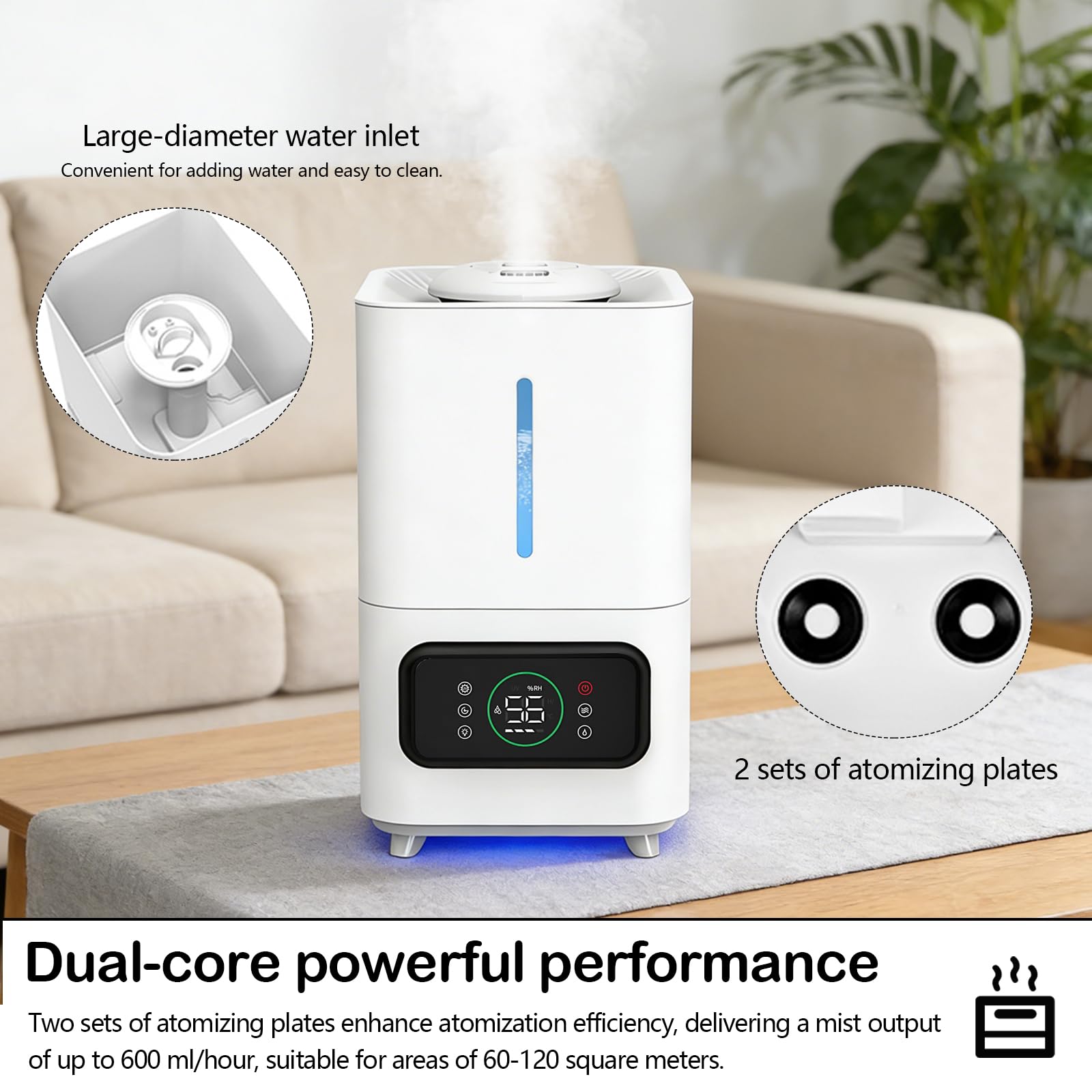 Humidificador de Aire para Plantas, Humidificador Ultrasónico Inteligente de llenado Superior con Humedad Ajustable y Temporizador