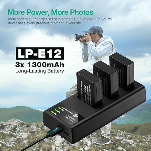Miniatura 2 de FirstPower LP-E12 - Paquete de 3 baterías y cargador de triple ranura para cámaras digitales Canon EOS M50, M50 Mark II, M, M2, M10, M100, M200,