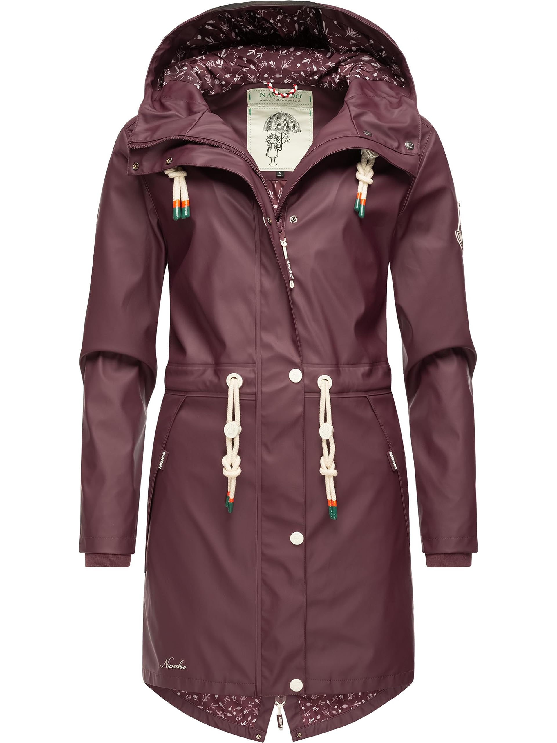 Navahoo Damen Übergangsjacke Regenmantel wasserdichte lange Regenjacke mit verstellbarer Kapuze und geschweißten Nähten Tropical Stormoo XS-3XL