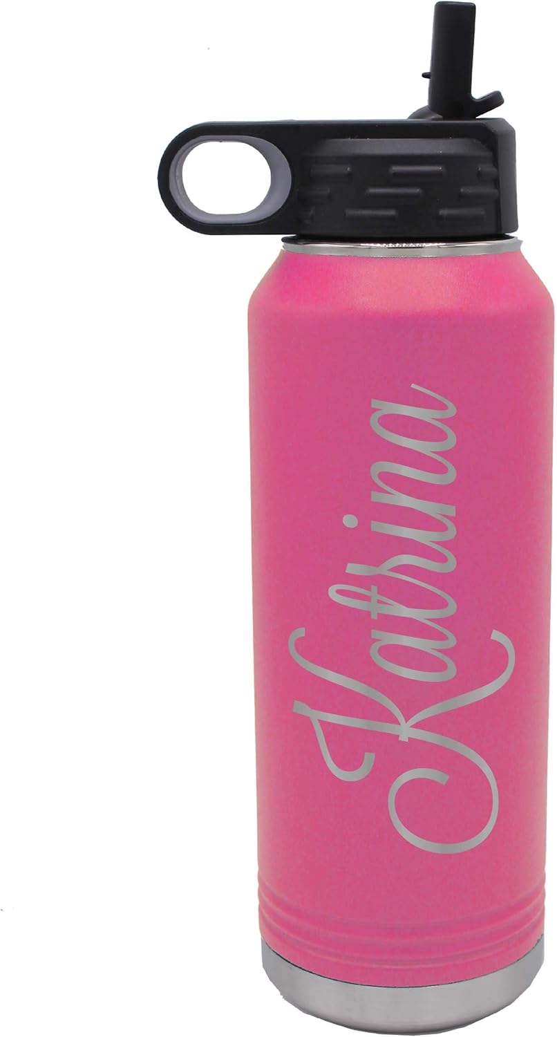 My Personal Memories Personalized Premium 32 oz Vacuum Insulated Powder Coated Stainless Steel Sports Water Bottle with Straw for Workouts, Yoga, Gym, Office, Work, Women, Men, Him, Her (Hot Pink) - Image 6