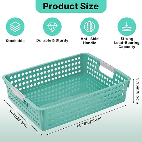 Miniatura 2 de 4 Pcs Turn in Trays Classroom, A4 Paper Trays for Classroom with Handles, Paper Organizer Baskets, Stackable Plastic Storage Baskets for Library