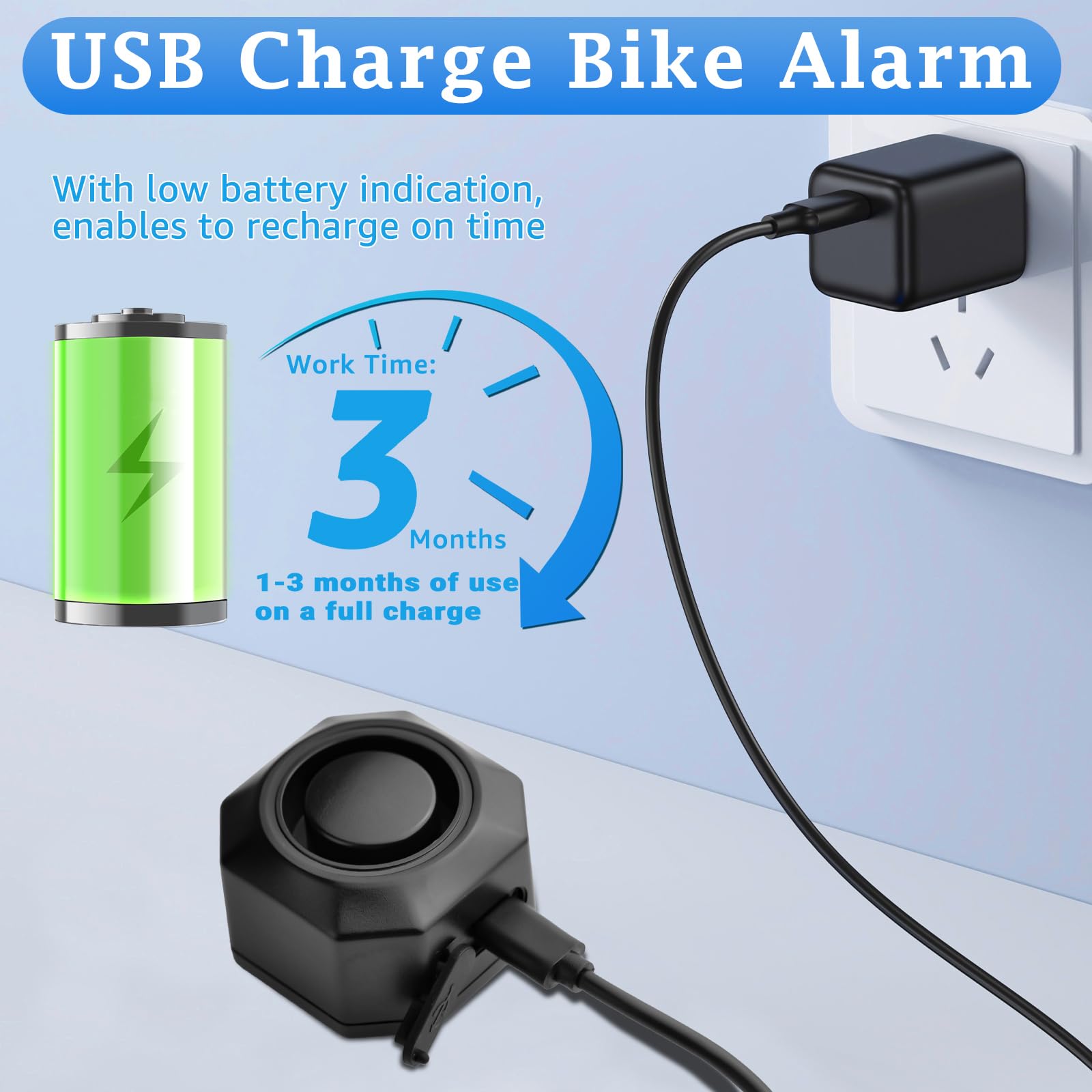 NineLeaf Fahrrad Alarmanlage mit Fernbedienung, 110dB Fahrradalarm mit Sattelhalterung, Lautstärke Empfindlichkeit einstellbar,IP65wasserdicht,USB-C wiederaufladbar, Diebstahlschutz für Fahrräder,4PK