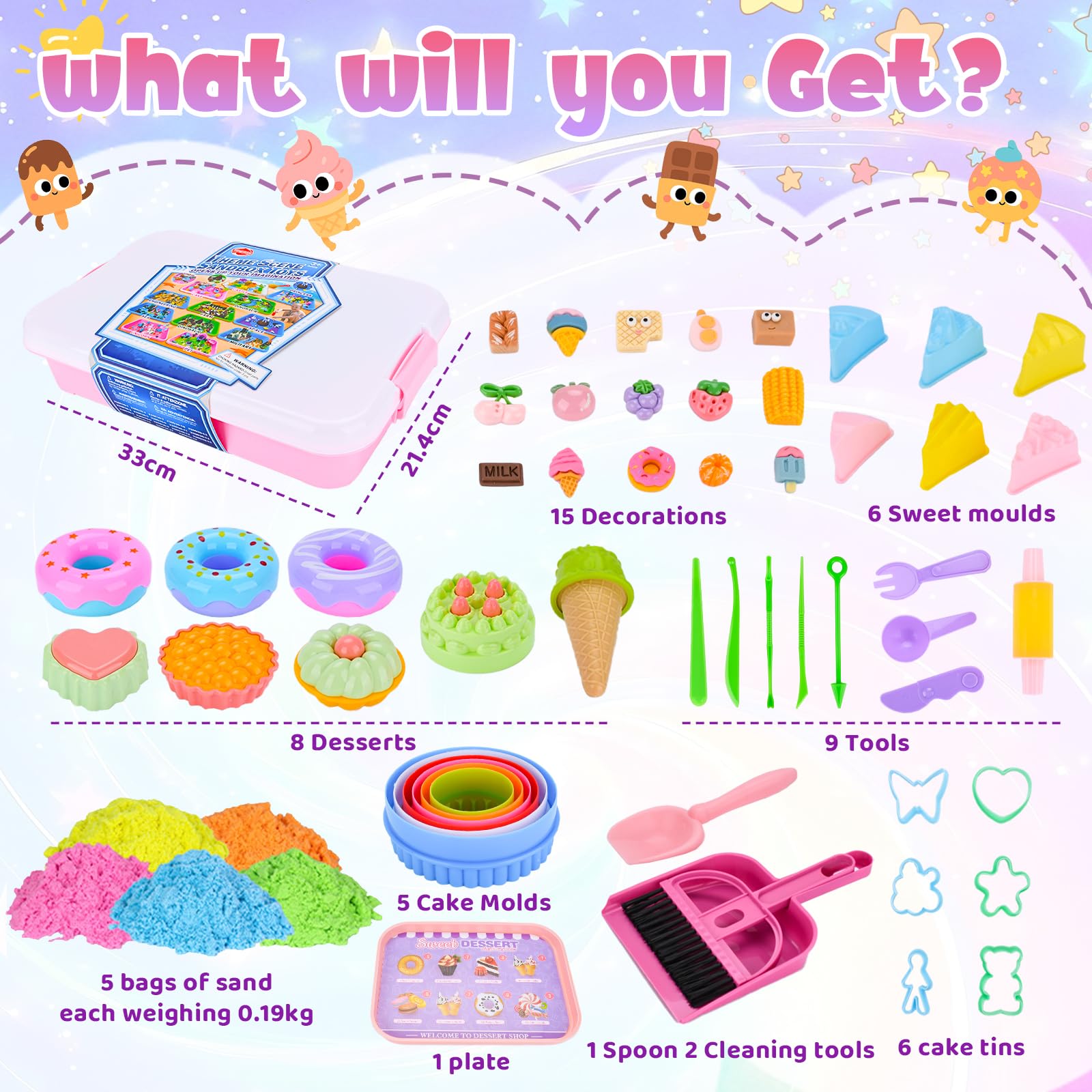 BBWELL Sable Magique Enfant,Jouet Sensoriel de Sable 900g Magic Sand 5 Couleurs,Sables Jouet Kit,Fille Jeu de Sables Kit,Sablees Magique Dessert Kits,Cadeau D'anniversaire Enfant de 3+ Ans