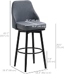 HOMCOM Bar Tabourets à barres de hauteur Ensemble de 2, 360° Tabourets pivotants, Chaise de bar rembourrée extra-tall avec 30" Hauteur du siège et jambes en acier, gris charbon
