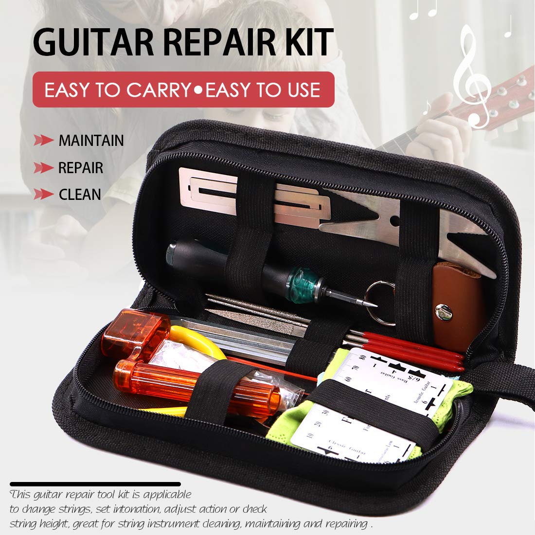 Hilitchi 26 Pcs Complete Guitar Repairing Tool Kit for Guitar Ukulele Bass Mandolin Banjo Cleaning Maintenance Accessories Set including Bonus Cleaning Cloth Convenient Case - Image 3
