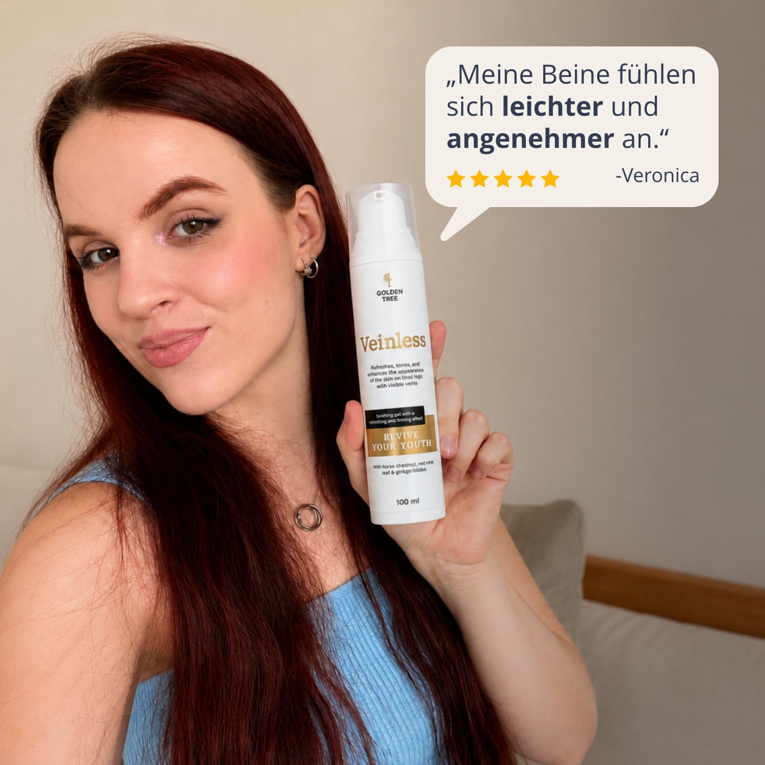 Golden Tree Veinless Kühlgel – Rosskastanien Salbe, 100 ml | Mit Ginkgo Biloba & Roter Weinrebe, Für müde Beine & Venenpflege, Ohne Parabene & Sulfate