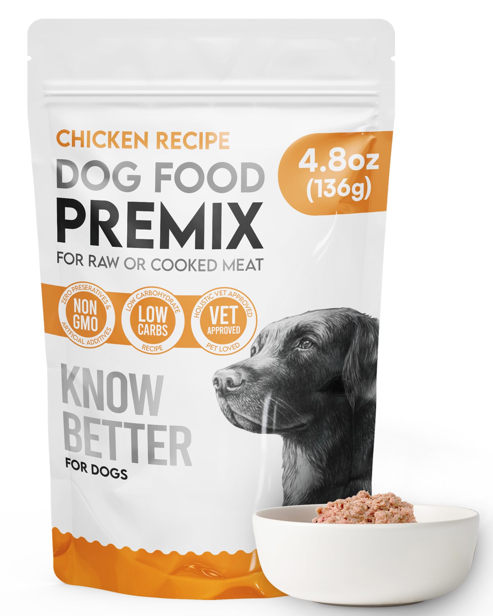 Know Better Chicken Recipe Premix for Raw or Cooked Dog Food - Complete Raw or Homemade Meal Mix for Small Breeds - Puppies & Adults - Easy-to-Prepare Balanced Nutrition - Pet Food Supplies - 4.8 Oz