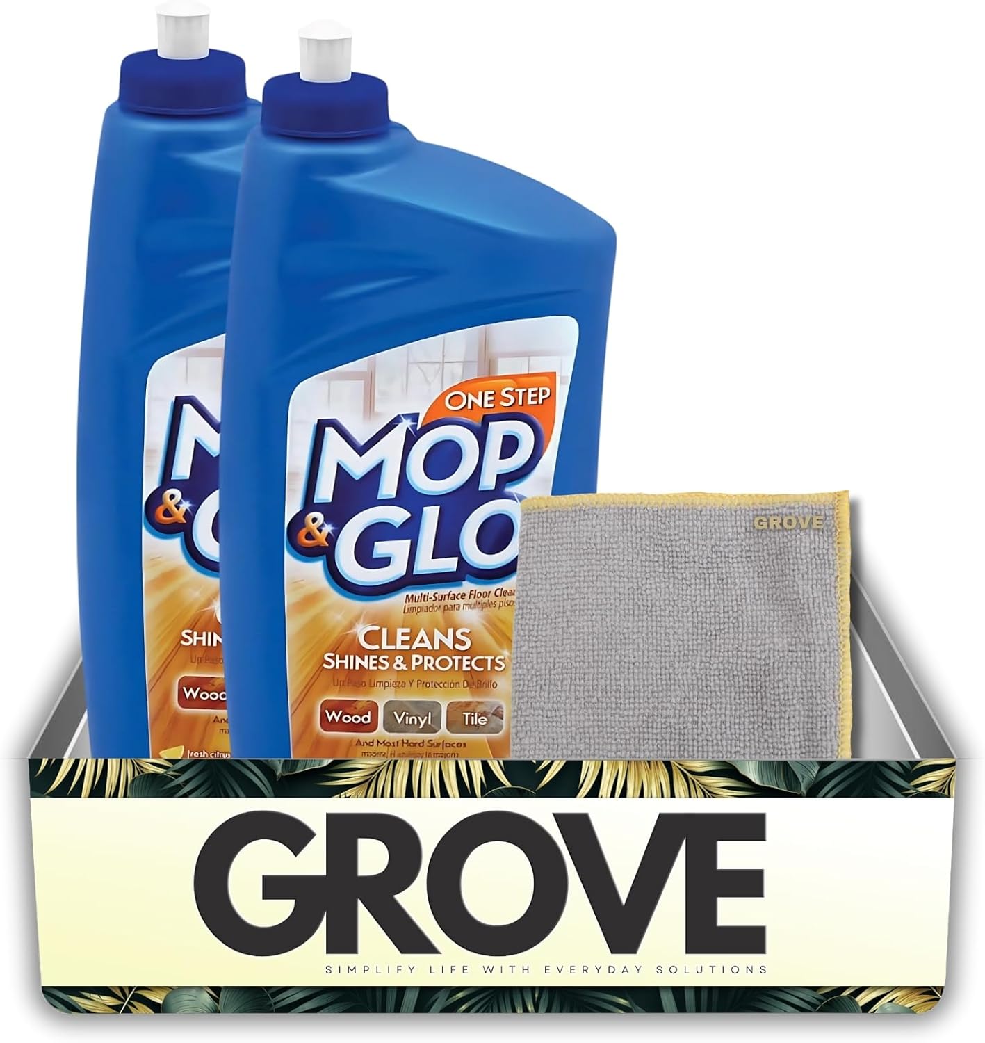 Mop & Glo Citrus Scent Floor Cleaner Liquid 32 oz 2x Bundle with Microfiber Cloth – Mop-Glo Floors Cleaner, Mop and Glo Floor Shine for Wood, Tile & Laminate – Gift Set (3 Items)