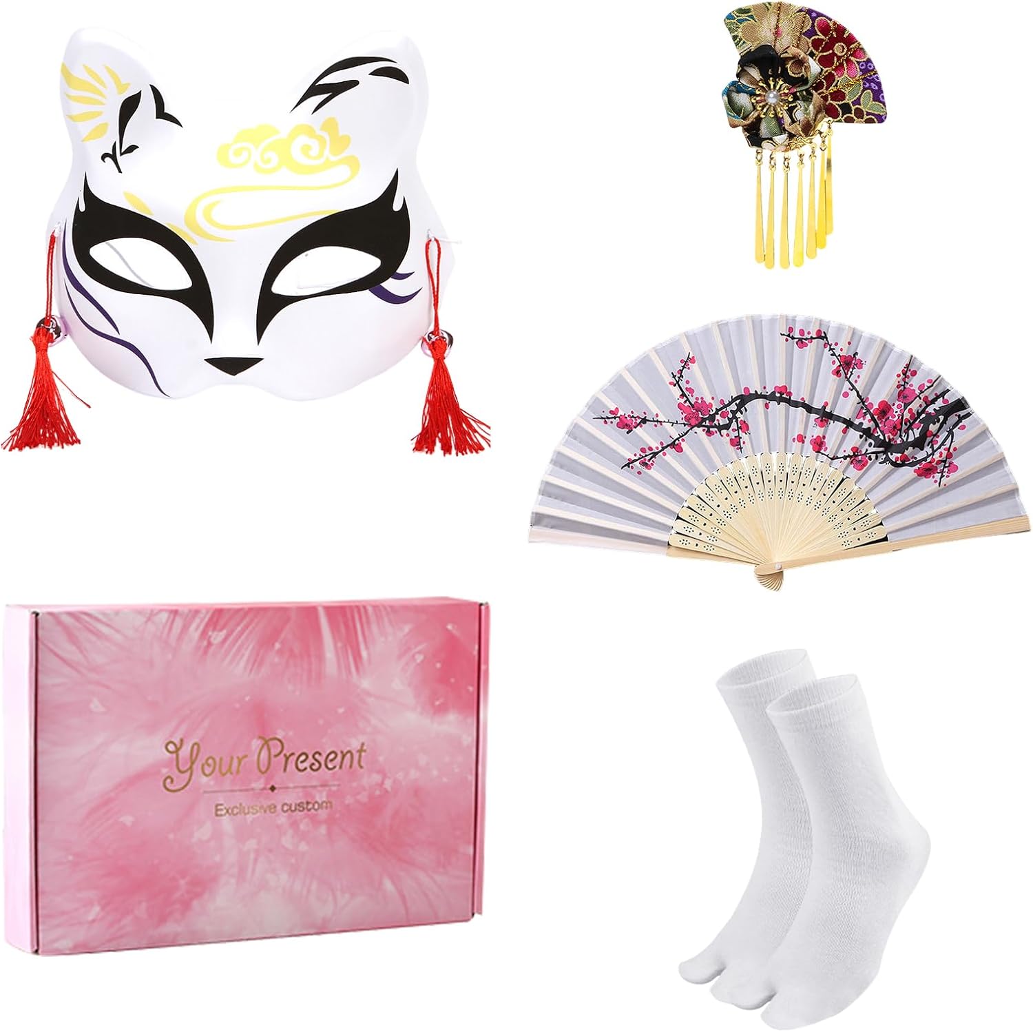 Kimonos for Women Japanese Dress Yukata Geisha Costume Fancy Robe Anime Cosplay Maid Outfit Mask Hand Fan Socks Set - Image 4