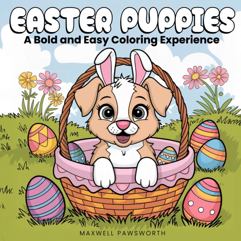 Easter Puppies: A Cute and Cozy Animal Coloring Book For Adults and Teens with 50 Bold and Easy Coloring Pages for Stress Relief and Relaxation with Hygge Vibes (Holiday Puppies)