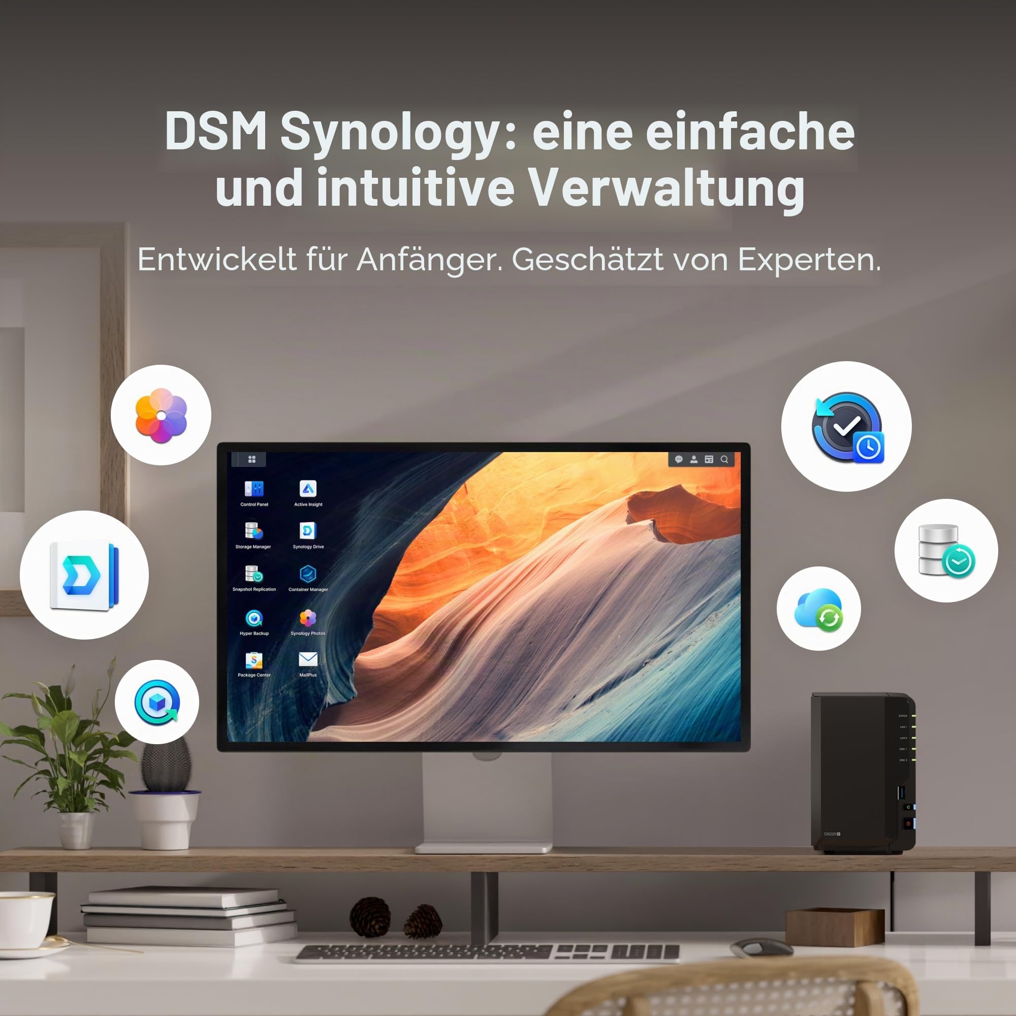 Synology DS225+ 2-Bay Diskstation NAS (Intel Celeron J4125 4-Core 2.0 GHz 2GB DDR4 RAM 2xRJ-45 1GbE LAN-Port)