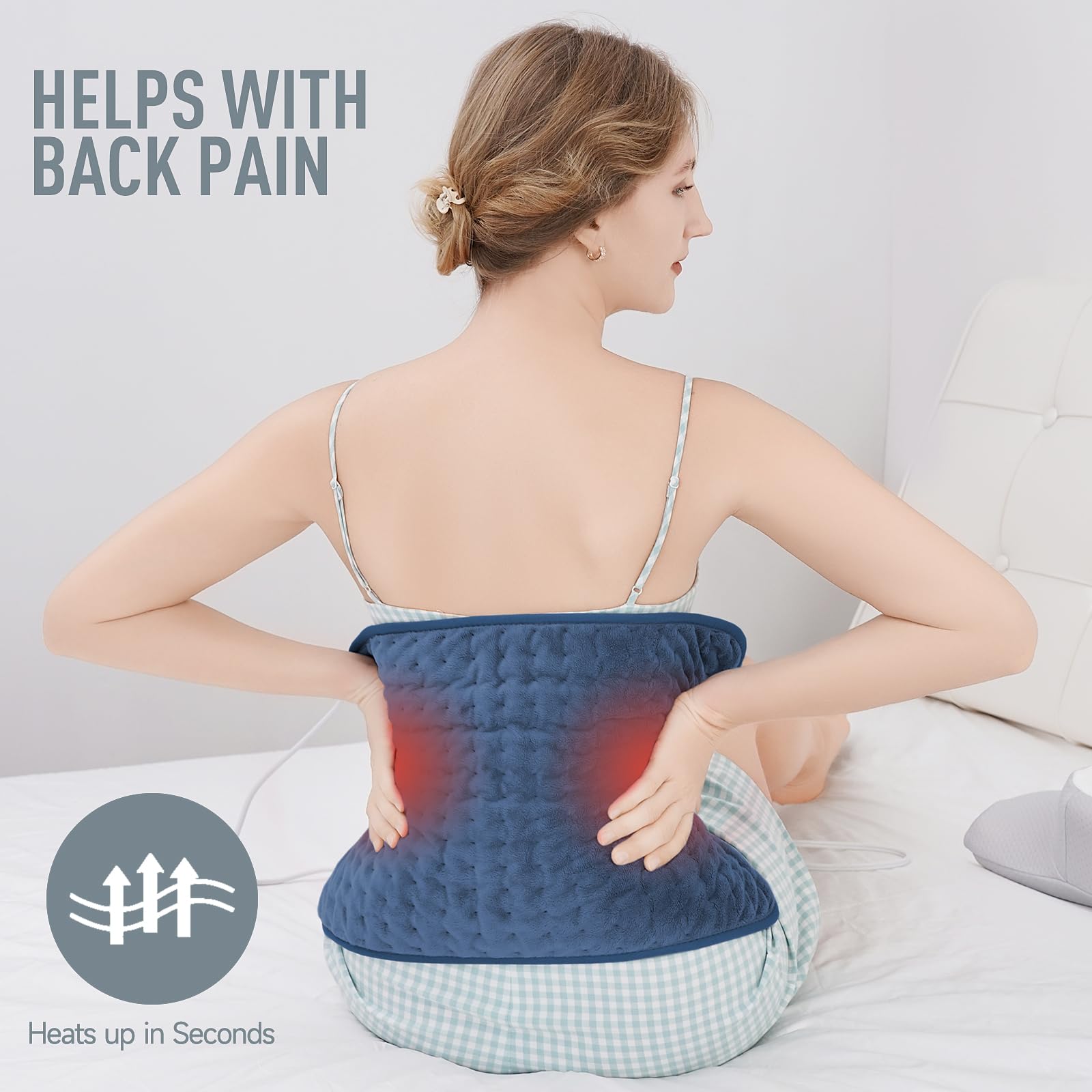 Heating Pad for Back Pain Relief & Cramps, KOT Heating Pads with Auto Shut Off Large, 6 Heat Settings Electric Heated Pad, Blue