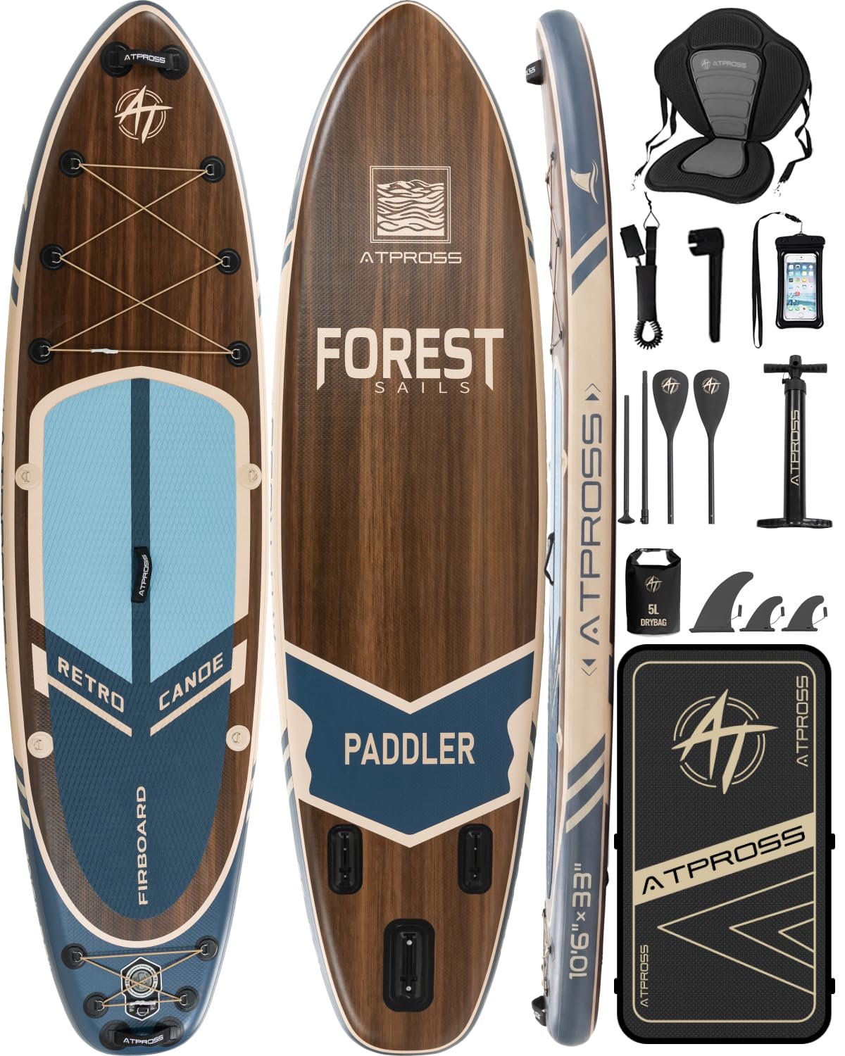 ATPROSS Tavola SUP Gonfiabile con Sedile Kayak e Accessori, 320x84cm Stand Up Paddle Extra Largo per 2 Persone, Portata 200kg, Canoa Gonfiabile 2 Posti Stabile e Antiscivolo per Mare e Surf