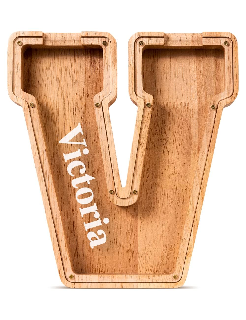Summidate Customized Name Wooden Letter Money Box for Kids Boys Initial Alphabets Piggy Bank A-Z Coins Bills Money Change Bank on Clear Cover (Laser Engraved) Decor Educational Toys โ image 1
