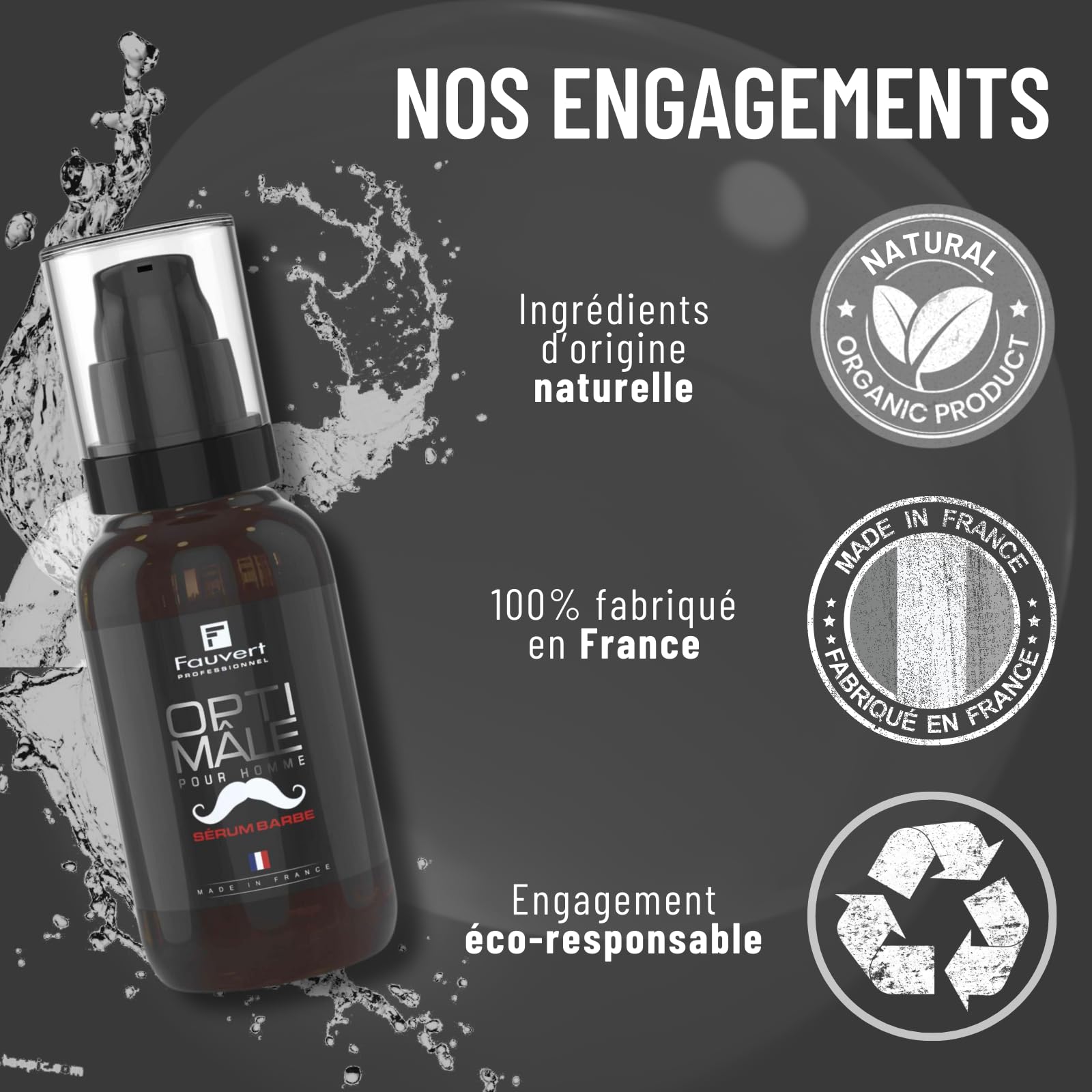 Fauvert Professionnel Sérum Barbe - Soin Barbe Homme Nourrissant & Adoucissant - Produit Barbe Homme - Huile d’Abyssinie et Huile Essentielle de Menthe Poivrée - Fabriqué en France - 100 ml