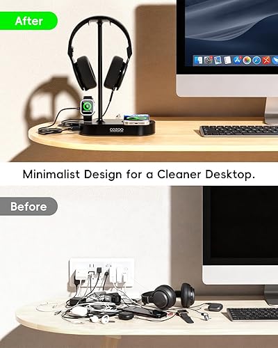 Miniatura 5 de COZOO Soporte para auriculares con almohadilla de carga inalámbrica rápida y 2 puertos de carga USB, adecuado para juegos, DJ, accesorios para