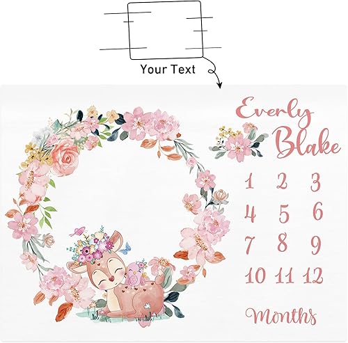 Miniatura 8 de Manta de hitos para bebé con nombre personalizado, manta mensual de hitos para bebé con doble cara para niños y niñas, accesorios de fotografía,