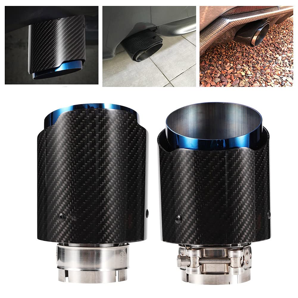 Terminale Scarico auto, 63-101mm Universale Terminale di Scarico Silenziatore Marmitta di Coda in Acciaio Inox e Fibra di Carbonio Lucido per Autoveicoli