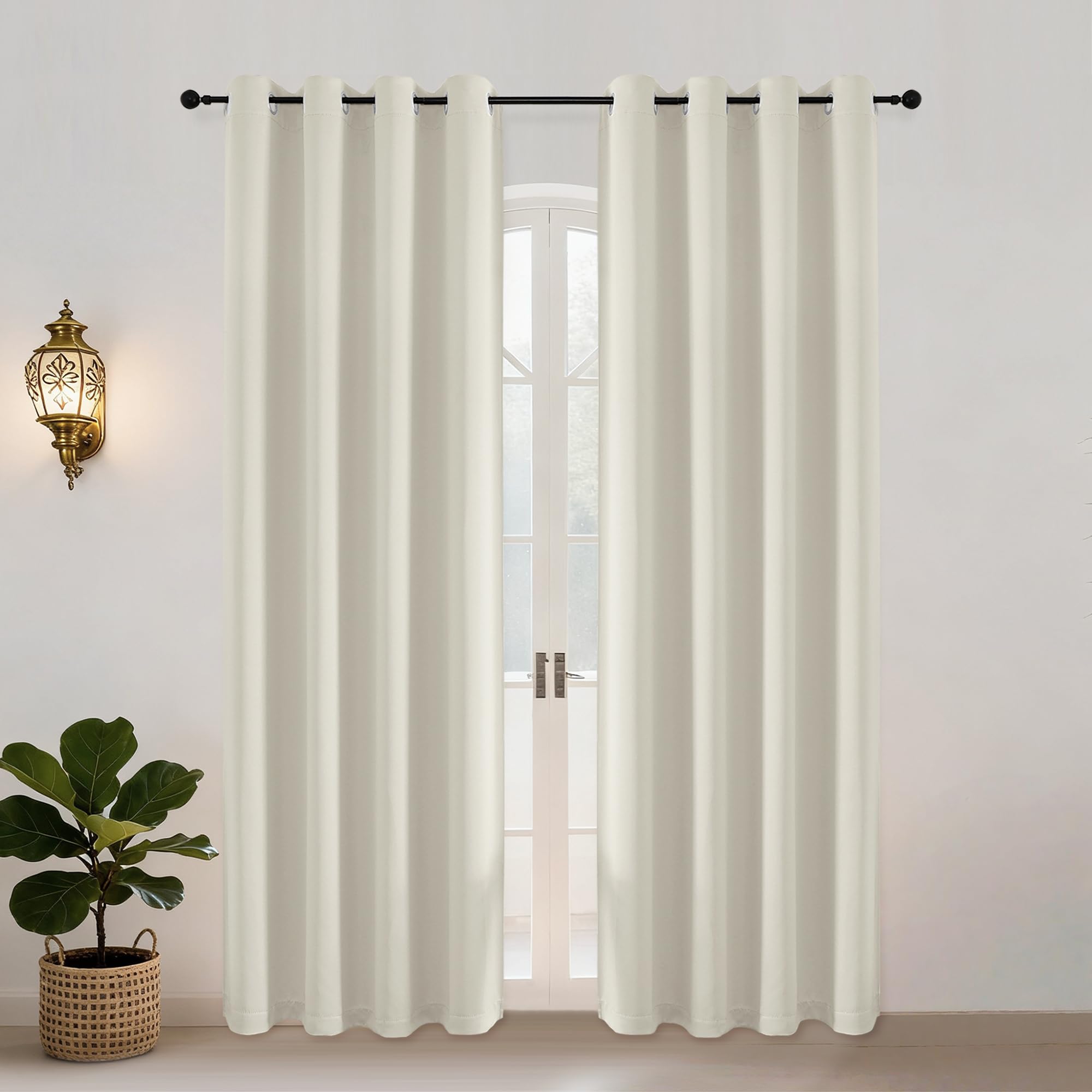 Simplebrand Ava Natural Blackout Eyelet Curtains for Bedroom 183 cm Length 2 Panels Set, Solid Thermal Insulated Energy Saving Grommet Window Treatment Black Out Curtains & Drapes, W 140 cm x L 183 cm — image 1