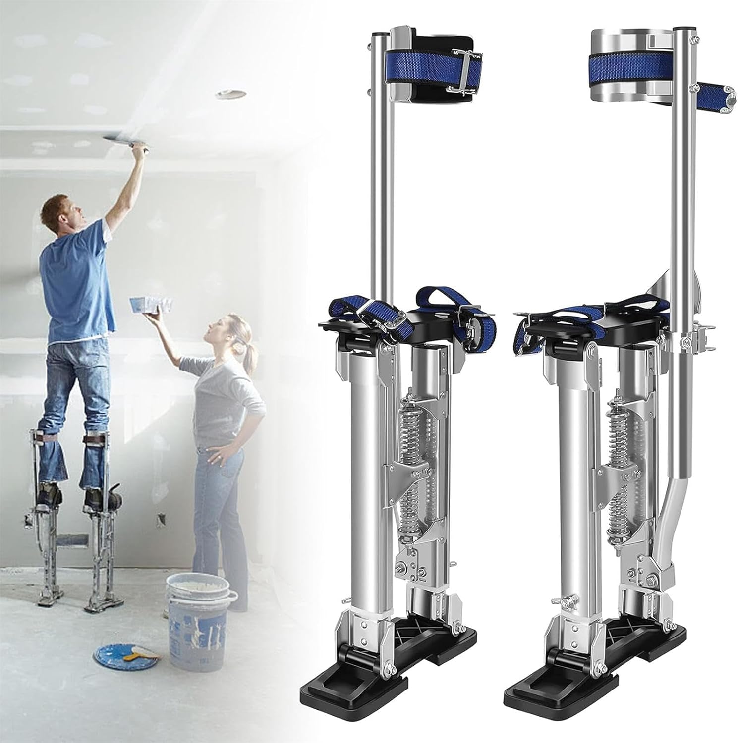 Aluminum Painting Drywall Stilts, 18-30inch Height Adjustable Work Stilts Lifts Tool for Painting Painter Pruning Branches or Cleaning