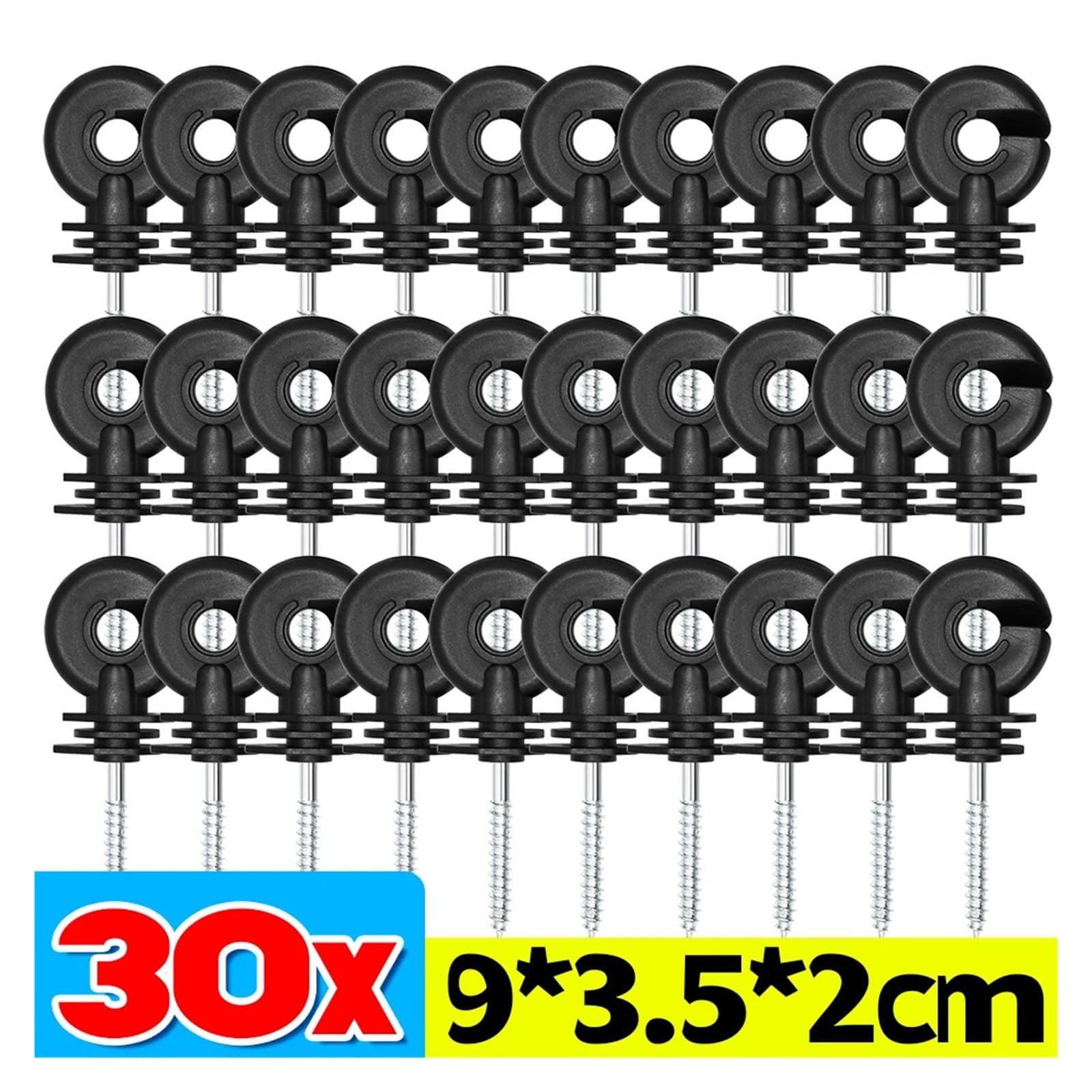 Isolatori per Recinto Elettrico 5-30 Pezzi di isolatore for Traliccio Elettrico Nero for Recinzione, Anello Isolante a Vite for pascoli, Forniture for l'allevamento di recinti(30pcs)