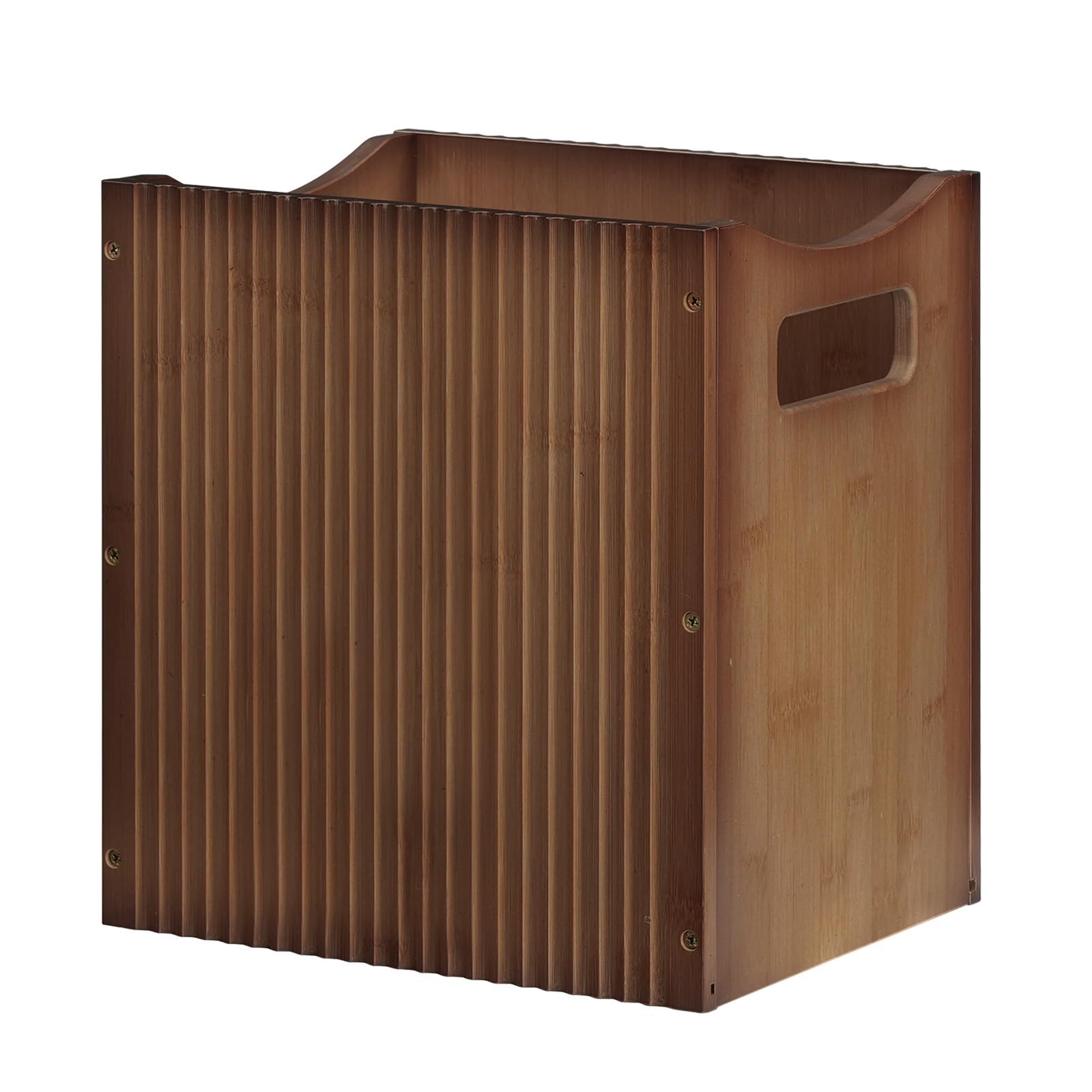 HOOBRO Poubelle en Bambou avec Poignées, Corbeille à Papier Compacte avec Design à Motif Ondulé, 30 x 25 x 33 cm, pour Chambre, Cuisine, Salon, Bureau, Salle de Bain, Moka EMA30LJ01