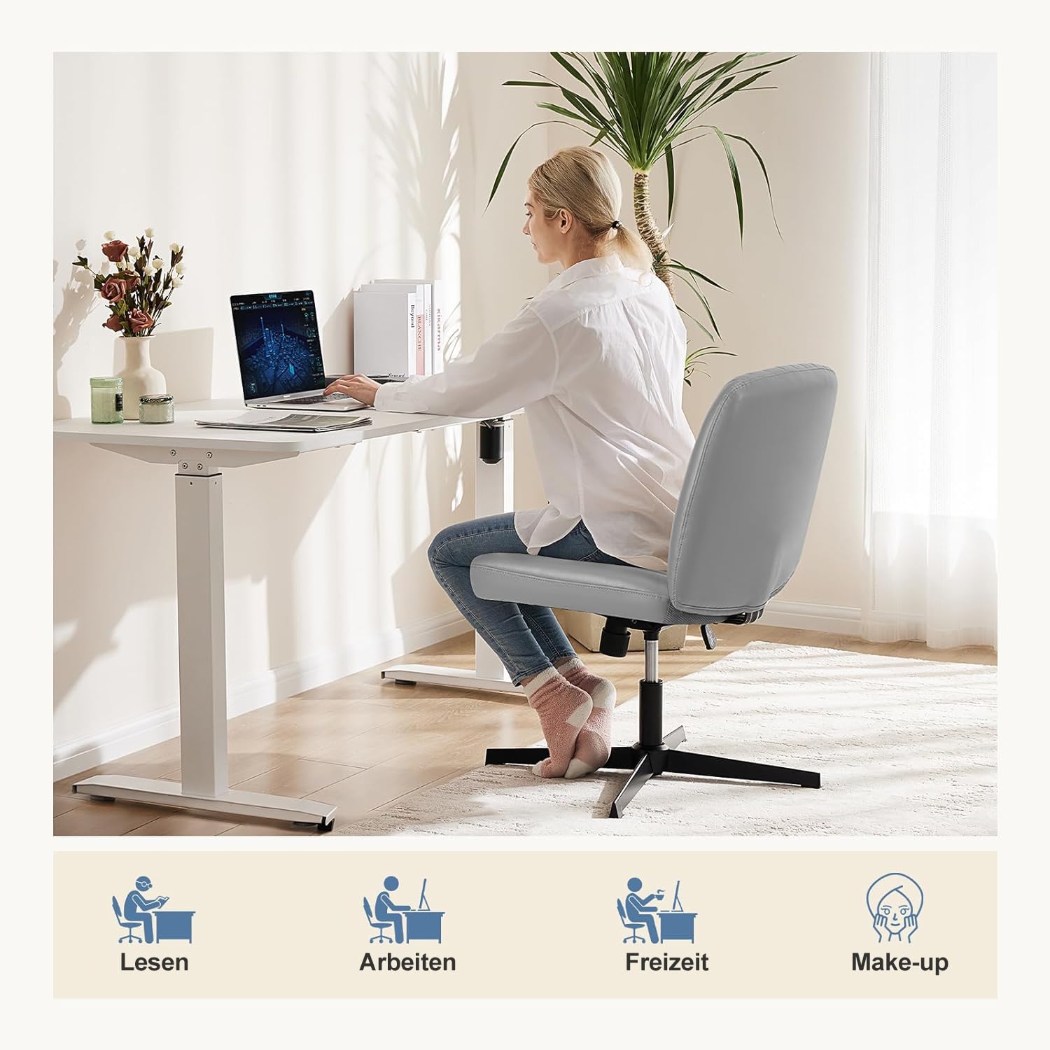 DUMOS Sedia da ufficio senza bracciolo, velluto Teddy e comodo tessuto a rete Criss Cross Chair, con cuscino di seduta più ampio, adatta per uffici, camera da letto e soggiorno