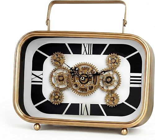 Reloj de repisa vintage con engranajes móviles reales, reloj de mesa retro, decoración de engranajes industriales steampunk para sala de estar,