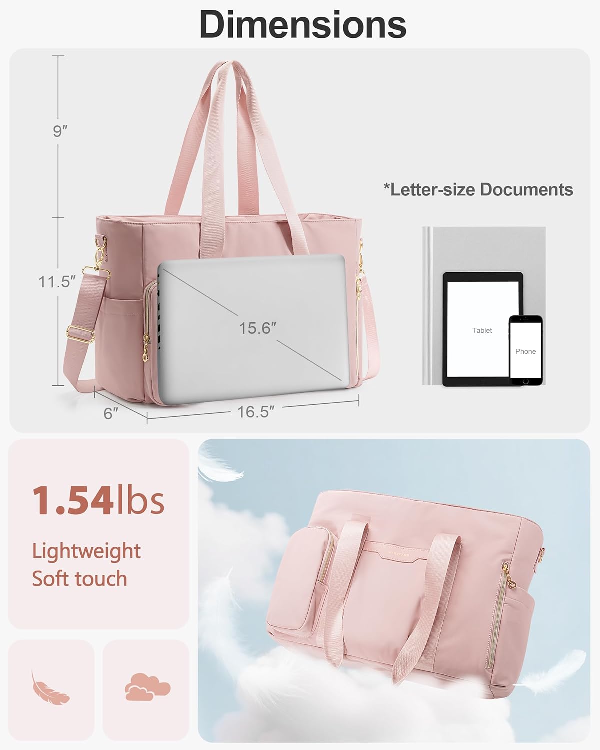 Work Tote Bag for 15.6" Laptop, Large Teacher Bag with Multi Pockets, Crossbody Nurse Utility Purse with for Women - Image 5