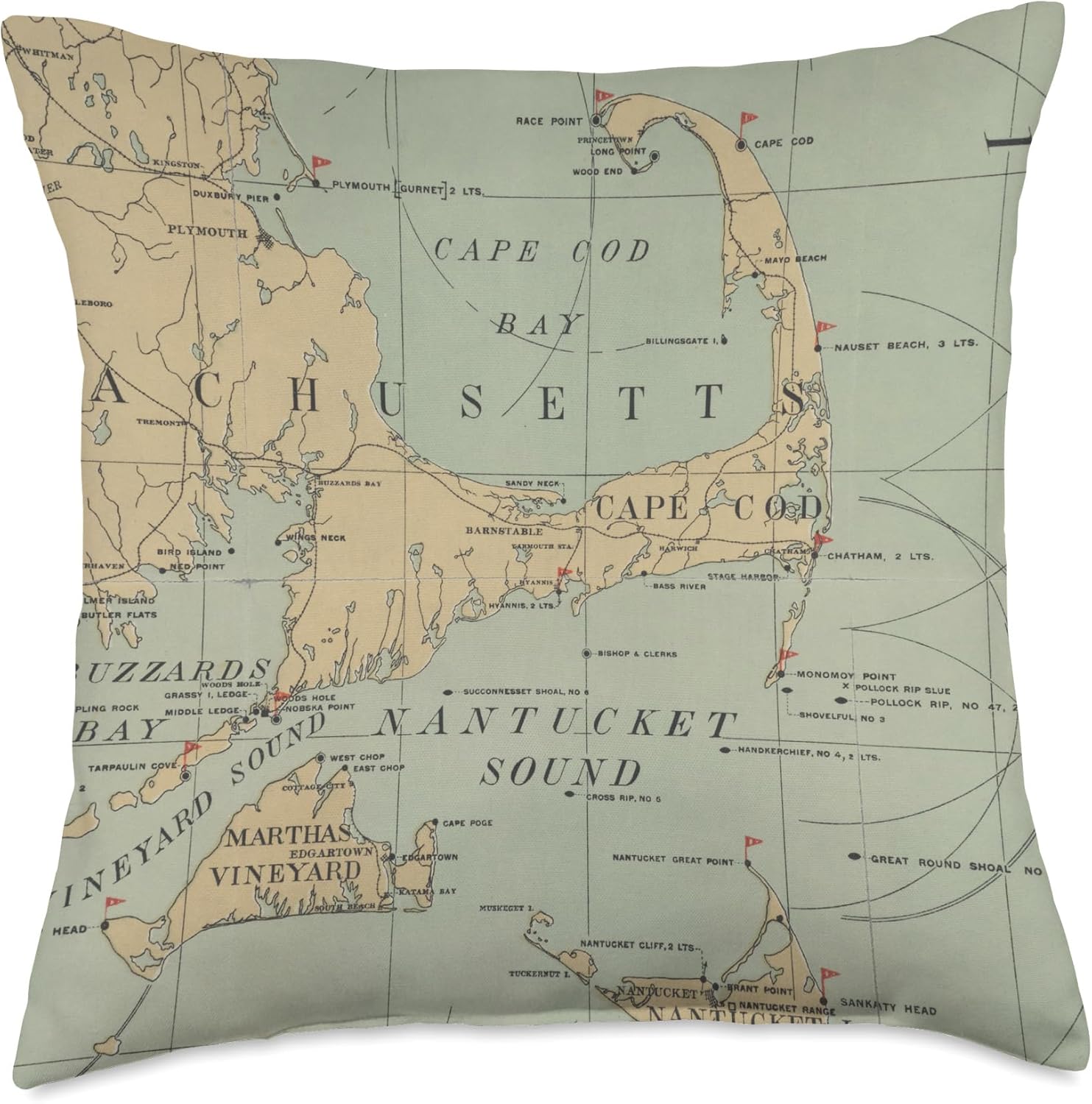 Vintage Cape Cod Lighthouse Map (1898) Throw Pillow