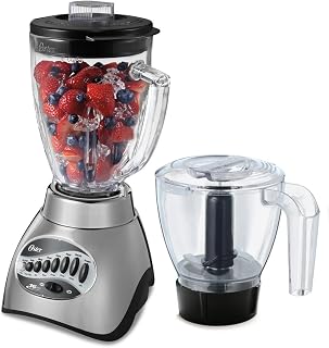 Oster Classic 16-Speed Blender with Food Chopper, 6-Cup Glass Jar & 700W Power - Durable Countertop Kitchen Blender, Brushed Nickel