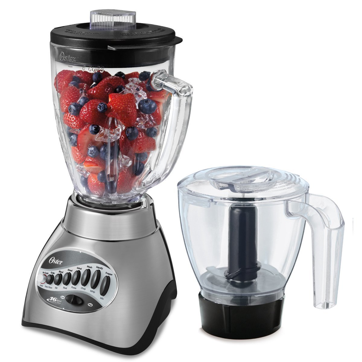 Oster Classic Series 16-Speed Blender with Food Chopper & 5-Cup Glass Jar, Countertop Kitchen Blender, Brushed Nickel image 1