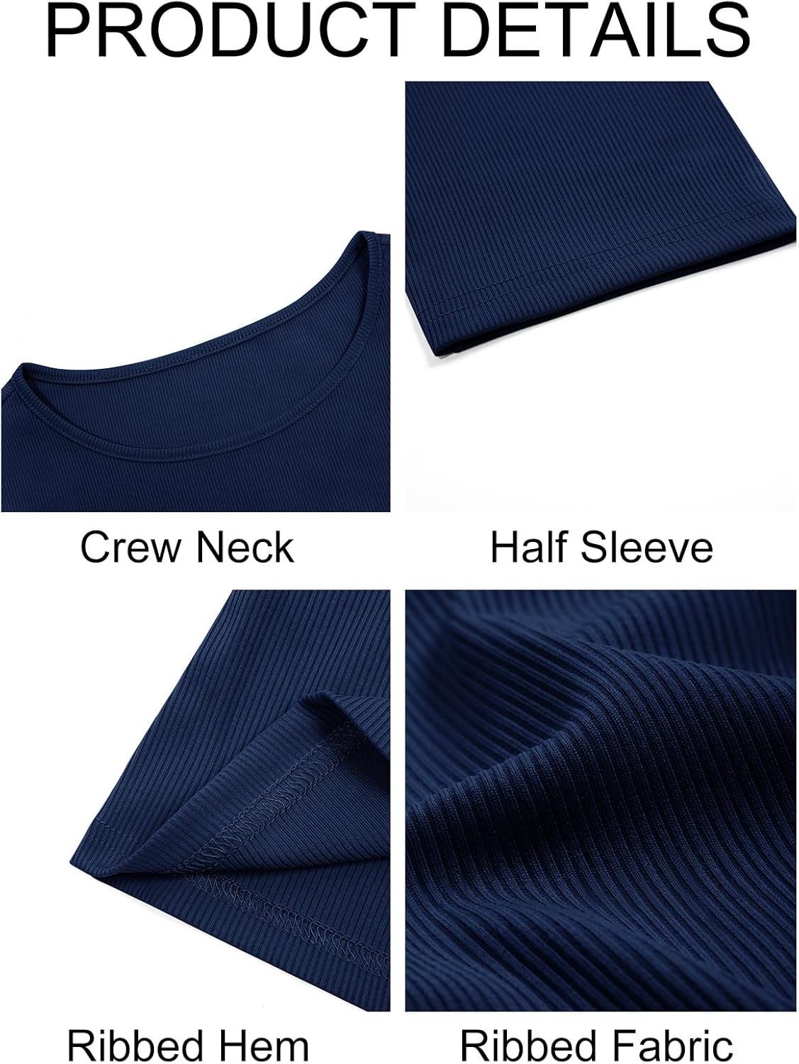 Imily Bela Womens Ribbed Knit Crewneck Crop Tops Basic Slim Fit T Shirts Half Sleeve 2025 Summer Trendy Y2k Tee - Image 6