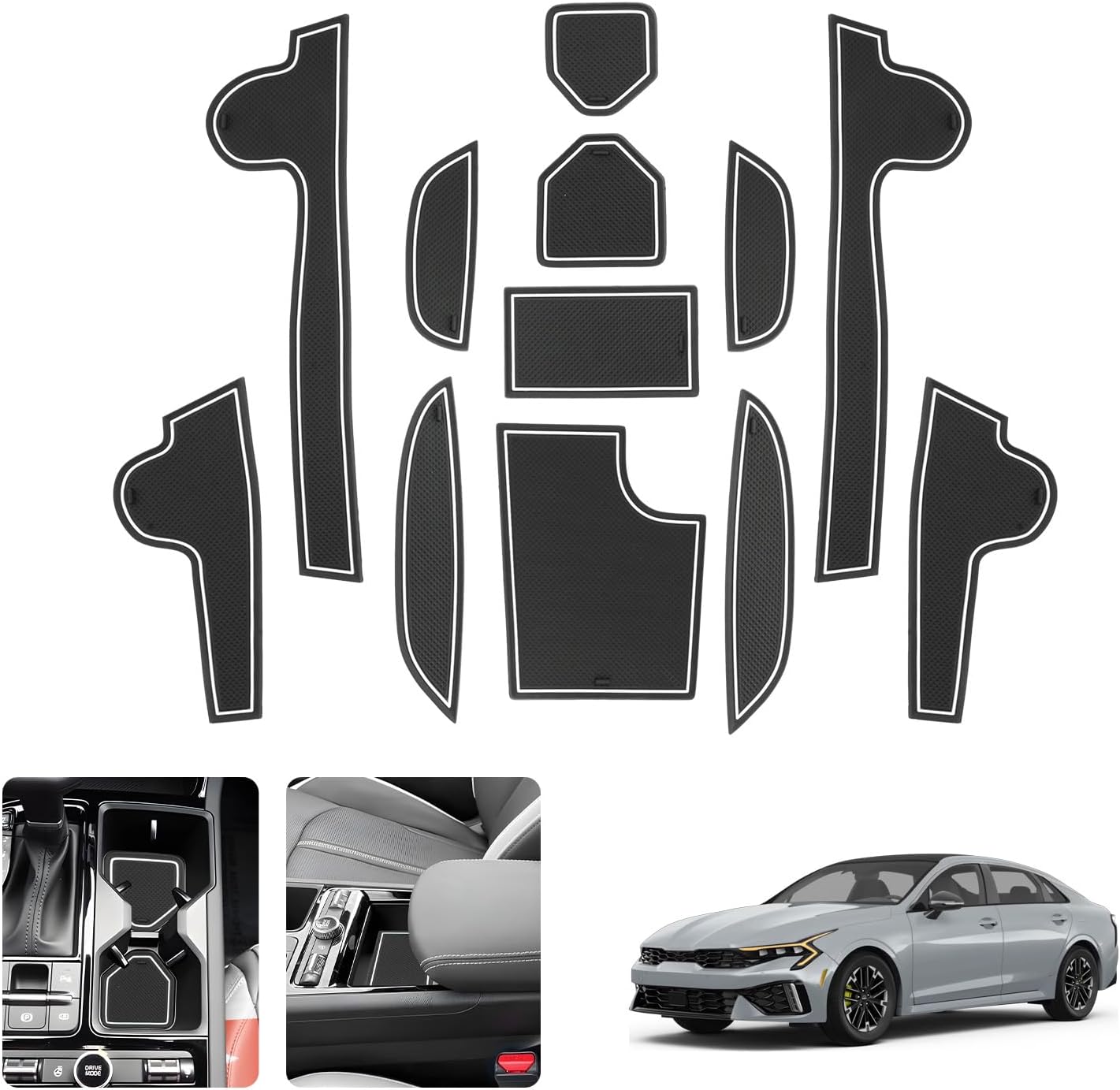 LUWU for 2025 2026 Kia K5 Accessories - for 2025 2026 Kia K5 LXS/GT/GT-Line/EX Door Slot Mats Cup Holder Inserts Center Console Liners Mats White-Trim - 12 PCS/Sets