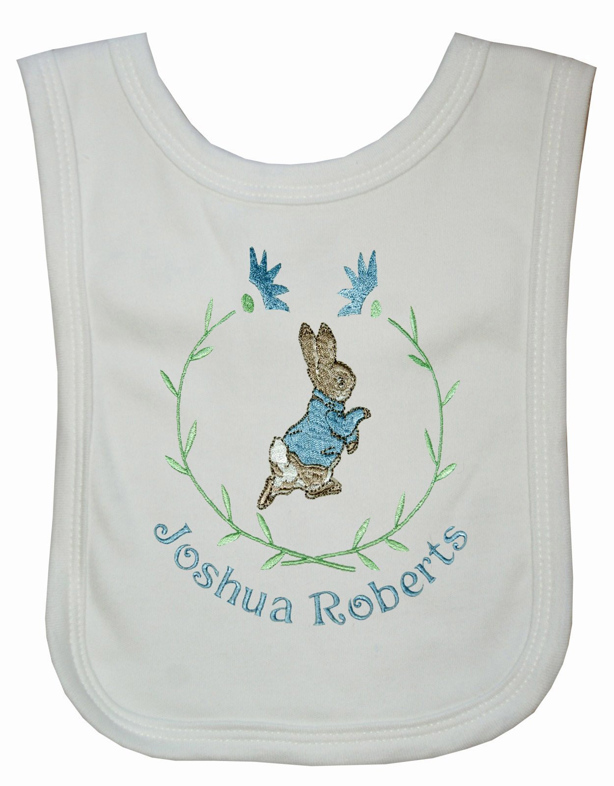 Boy's Personalised Little Rabbit Bib. (White)