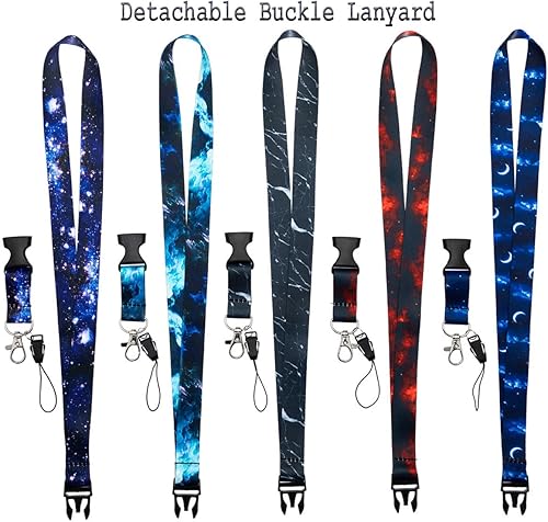 Miniatura 4 de BLDXINWIN Paquete de 5 cordones de cielo estrellado para llaves de automóvil, cordón de tela suave de alta calidad para el cuello con hebilla de