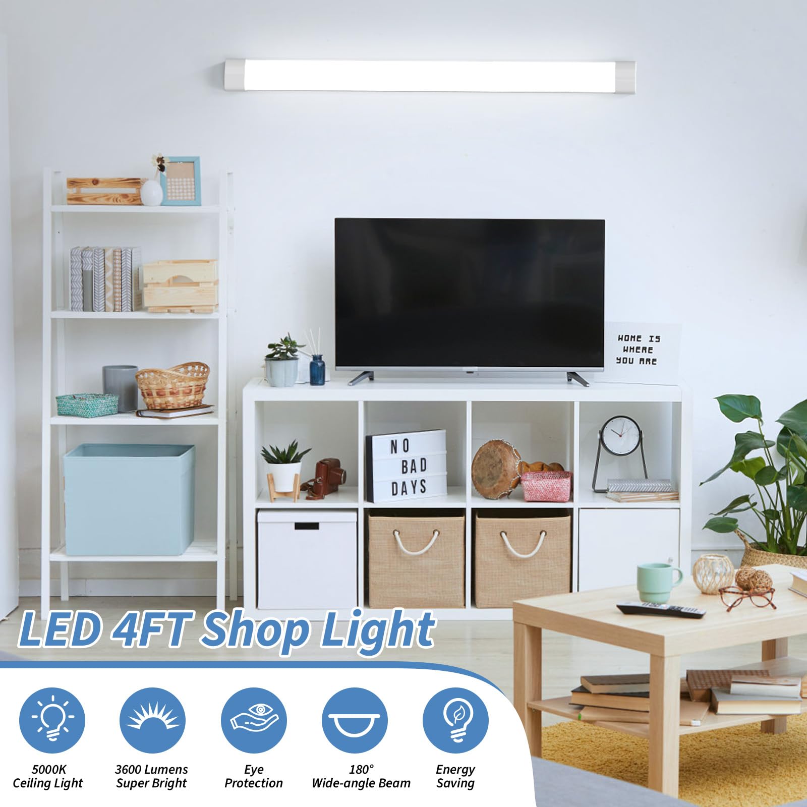 Airand LED Shop Lights for Garage 4FT with Plug, Utility Linkable LED Tube Light 5000K Under Cabinet Lighting,3600 LM LED Ceiling and Closet Light 36W, Corded Electric with ON/Off Switch