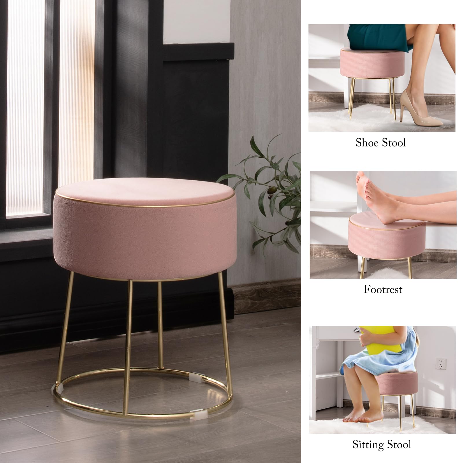 Sgabello ottomano da toeletta – poggiapiedi moderno per soggiorno con gambe in metallo – sgabello per trucco per sala trucco e decorazione
