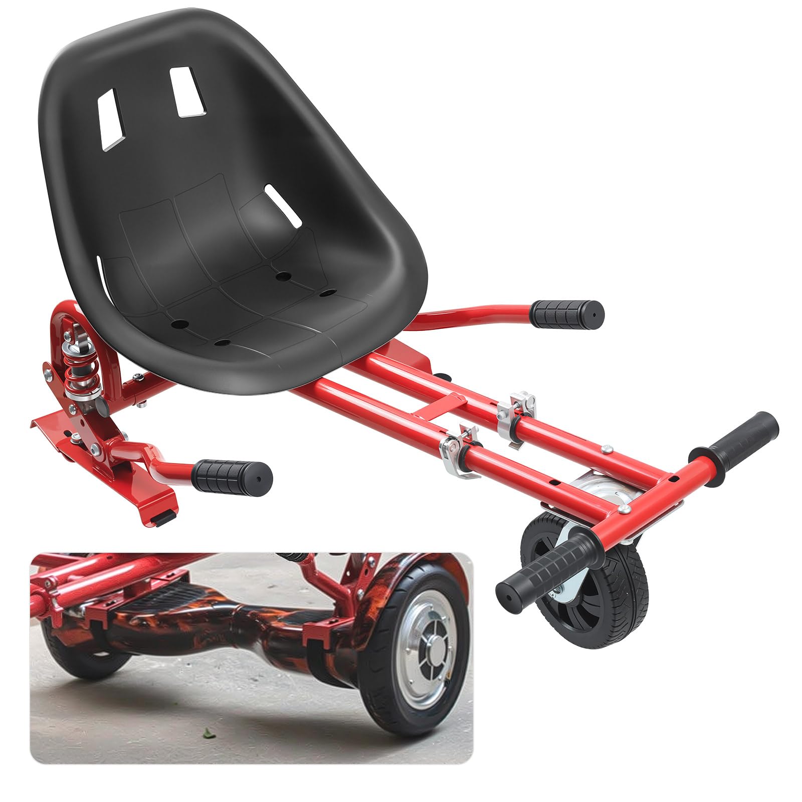 Hoverkart siedzisko Hoverkart do uniwersalnej hulajnogi z innowacyjnym zawieszeniem, amortyzatory wypełnione powietrzem opony przednie, Hovercart regulowany uchwyt