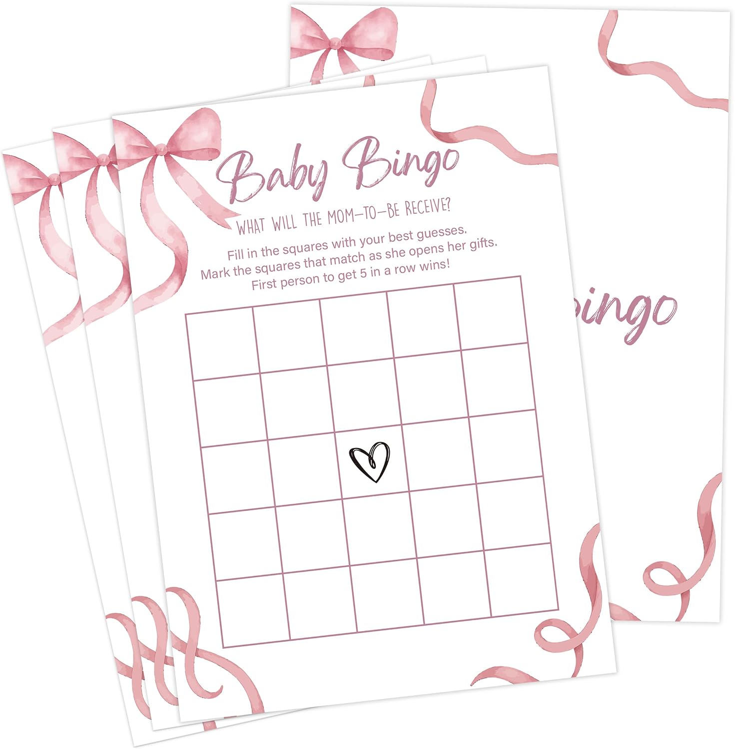 Amazon.com: Pink Bow Baby Shower Games, Pink Baby Bingo Game for 30 ...