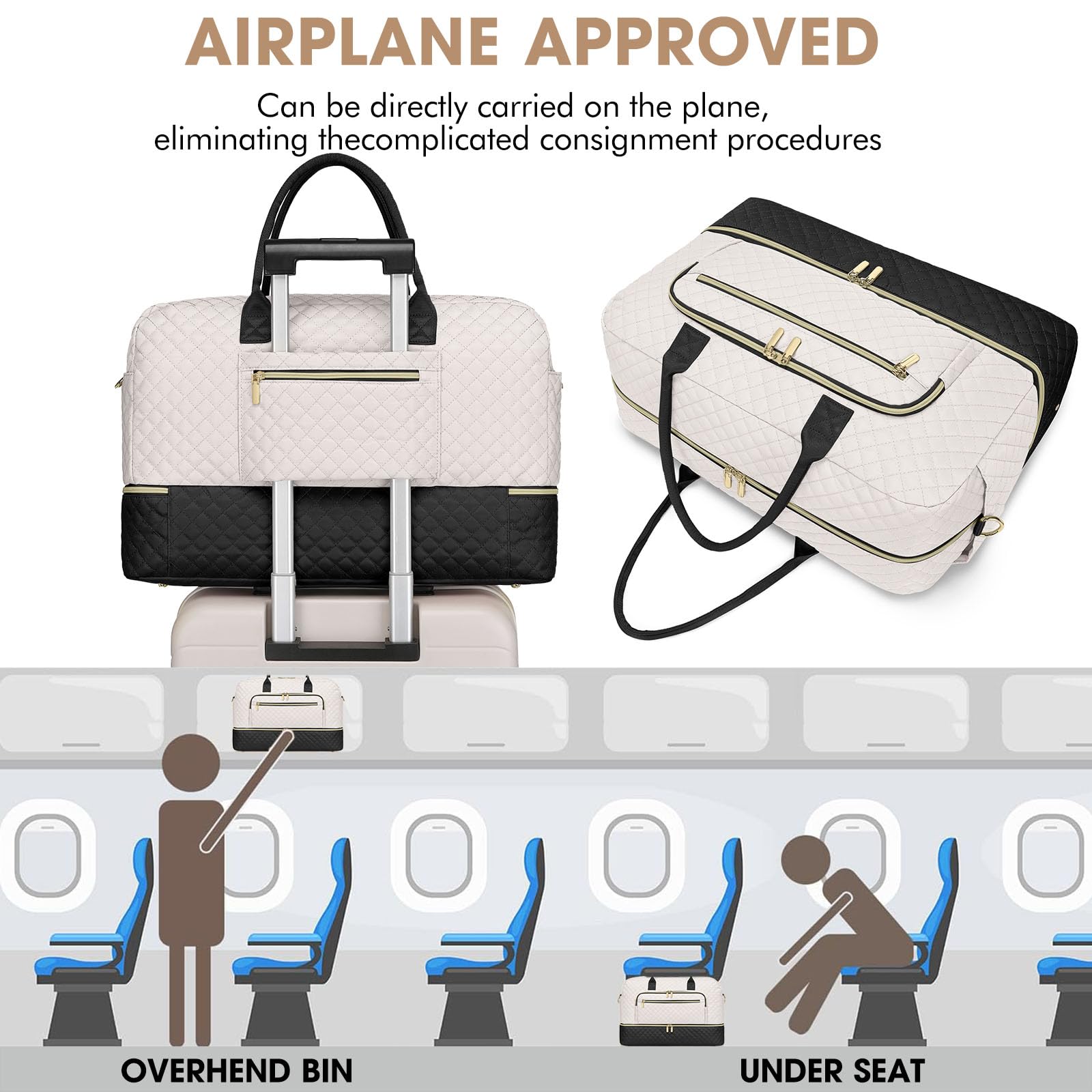 Travel Duffle Bag Weekender for Women - Carry-On Overnight Personal Item Bags with Shoe Compartment & Wet Pocket Large Weekend Tote with Toiletry Bag Hospital Bags for Labor and Delivery view 5