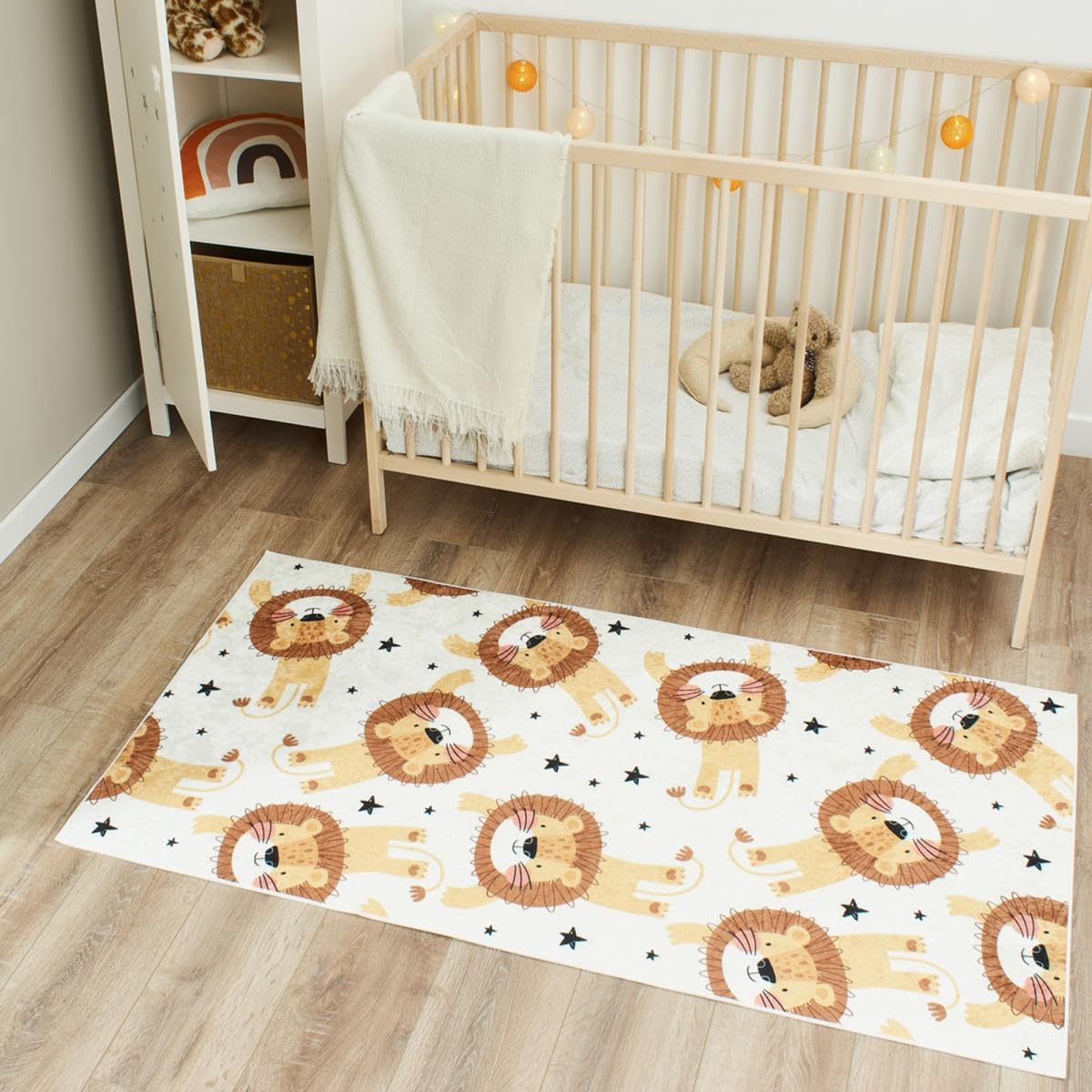 Alfombra infantil 120 x 160 cm, ideal como alfombra de dormitorio, alfombra beige, diseño de animales para niños, 10562