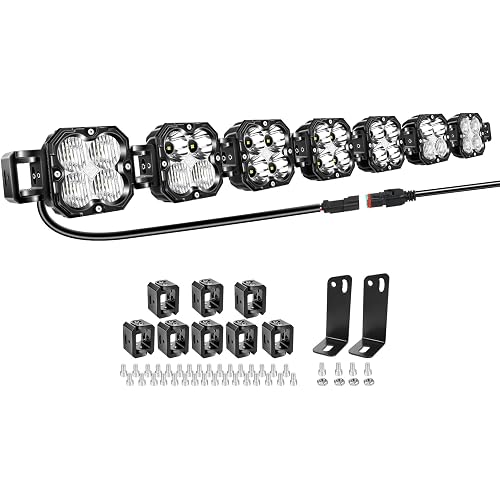Willpower 46 inch 210W Straight Curved Adjustable & Linkable LED Light Bar with Wiring, Spot Flood Beam Off Road 4X4 Driving Fog Lights for 12V 24V Vehicle 4WD Car ATV UTV SUV Truck Tractor Trailer