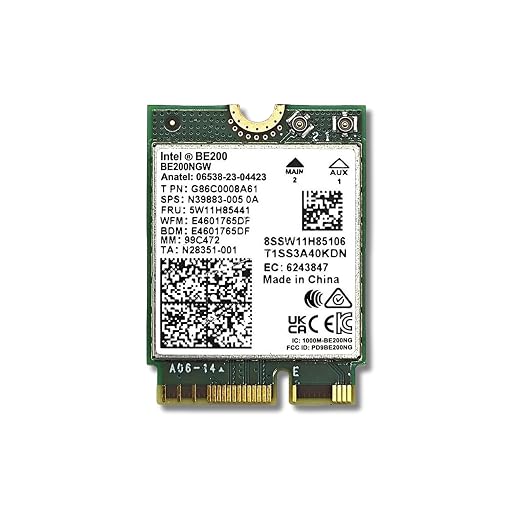 Wireless BE200 NIC Gigabit Tri-Band Wi-Fi 7 IEEE 802.11a/b/g/n/ac/be/ax Bluetooth 5.4 WiFi Card for Laptops with M.2 Key E Interface BE200NGW (Card Only No Accessories Not Compatible with AMD)