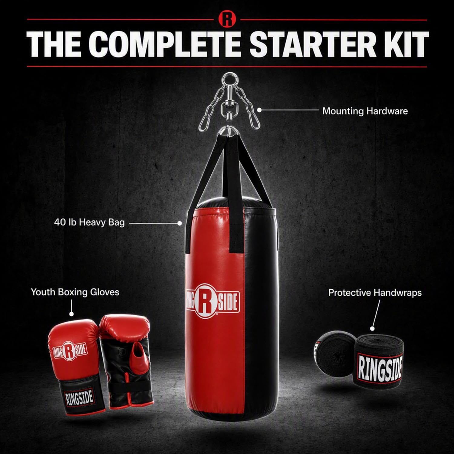 Ringside Youth 40 lb Heavy Bag Kit - Junior Punching Bag Set image 2